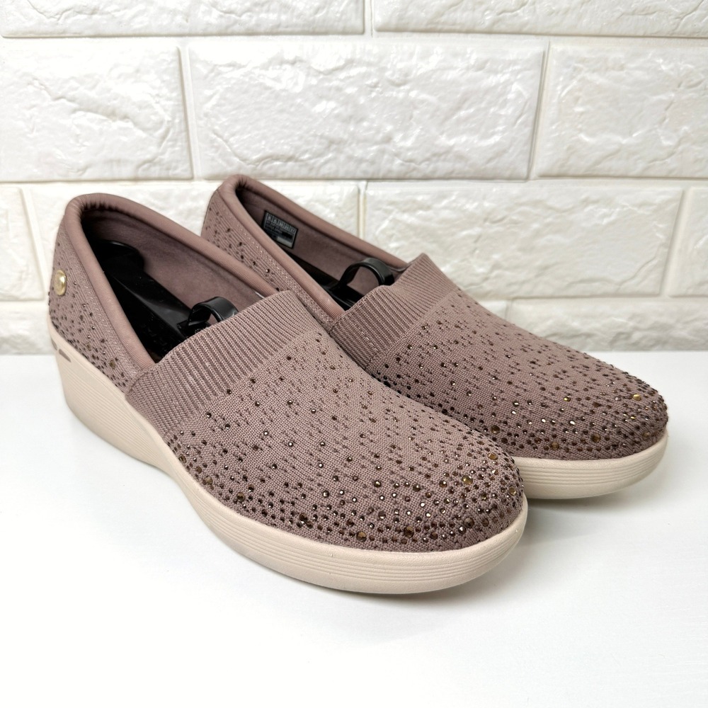 Skechers X Martha Stewart Wedge Shoes Women 8 Mauve Excellent Rhinestone Slip On
